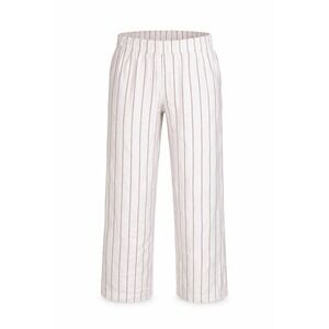 White Casual Dress Pants Vertical Stripe Elastic Waist Lightweight Linen Look
